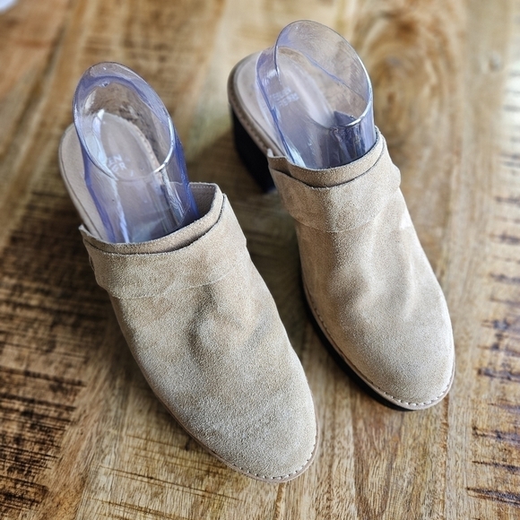 Eileen Fisher Hiya Clog Mule Womens 11 Platform Block Heel Beige Suede - Picture 1 of 8